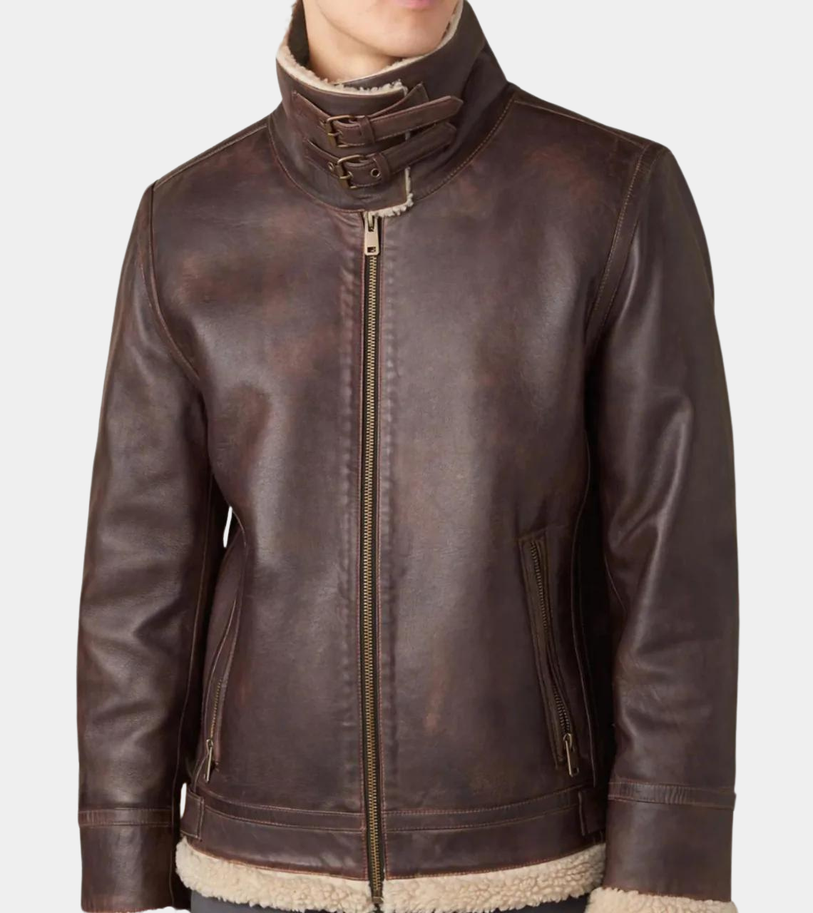  Mathew Men's Shearling Leather Jacket  Zippered