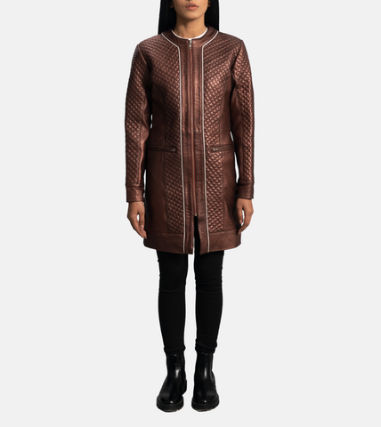  Maroon Women's Leather Coat