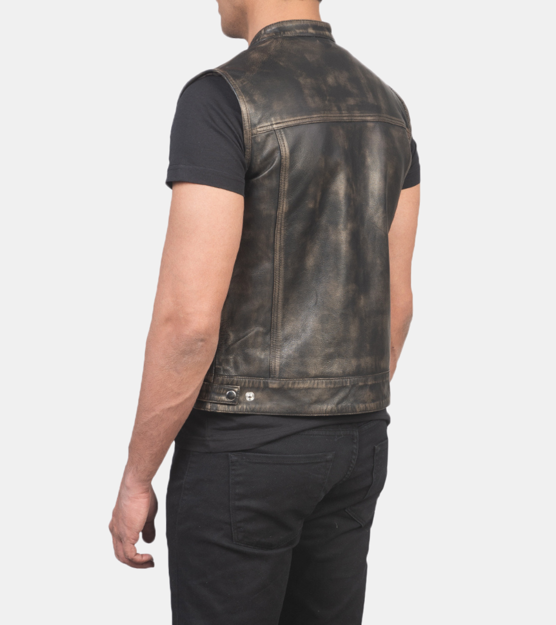Caelyn Men's Brown Distressed Leather Vest Back