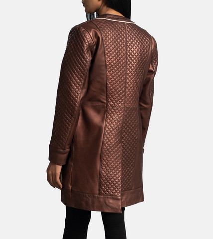 Trudy Lane Quilted Maroon Women's Leather Coat Back
