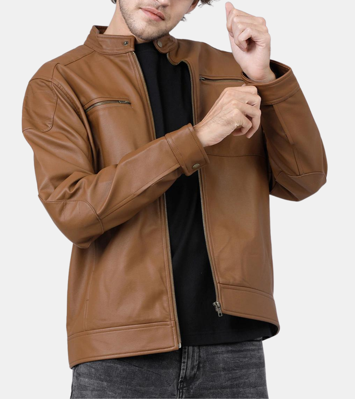  Jullian Men's Tan Brown Leather Jacket 