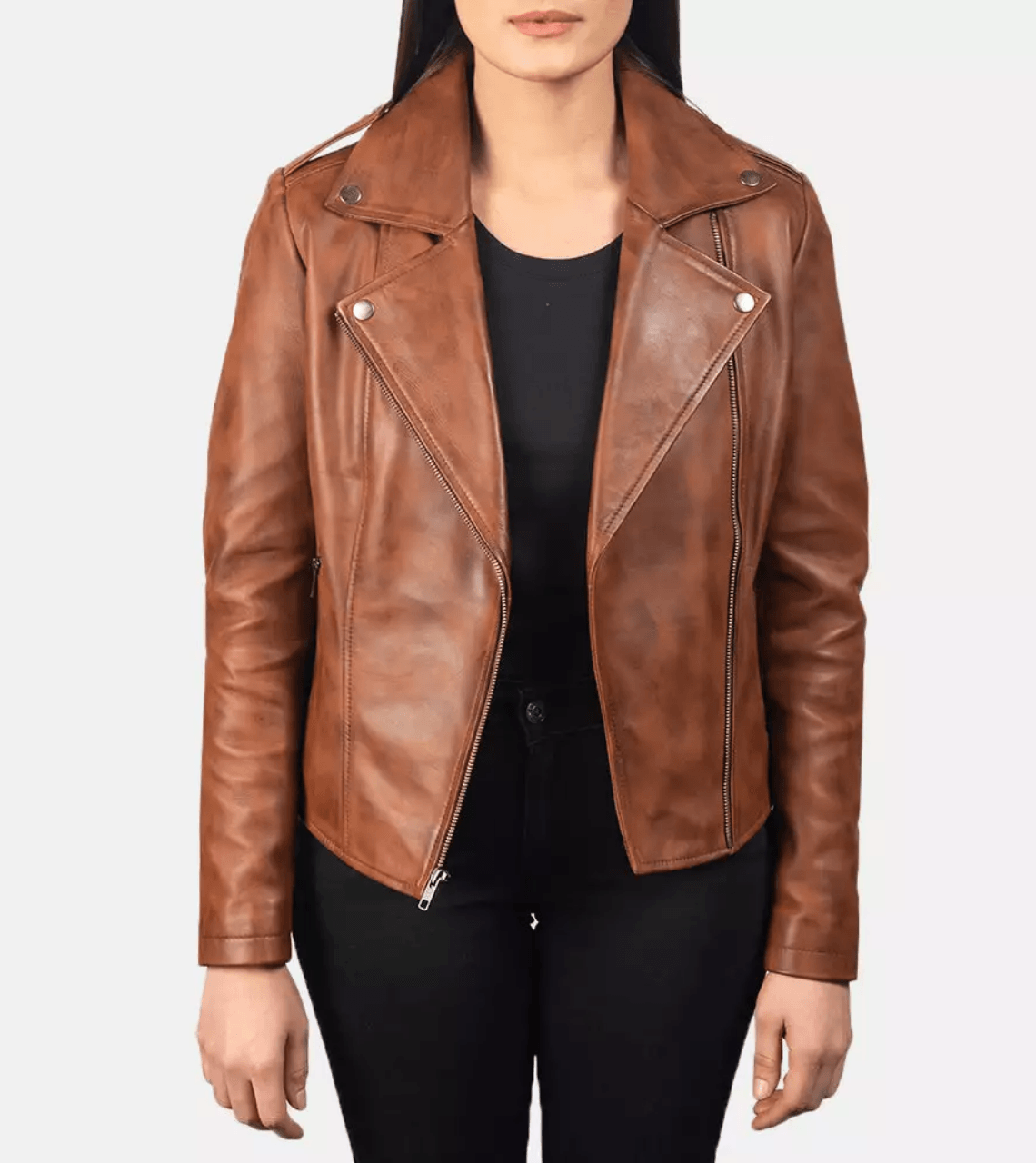  Bishop Brown Women's Biker Leather Jacket 