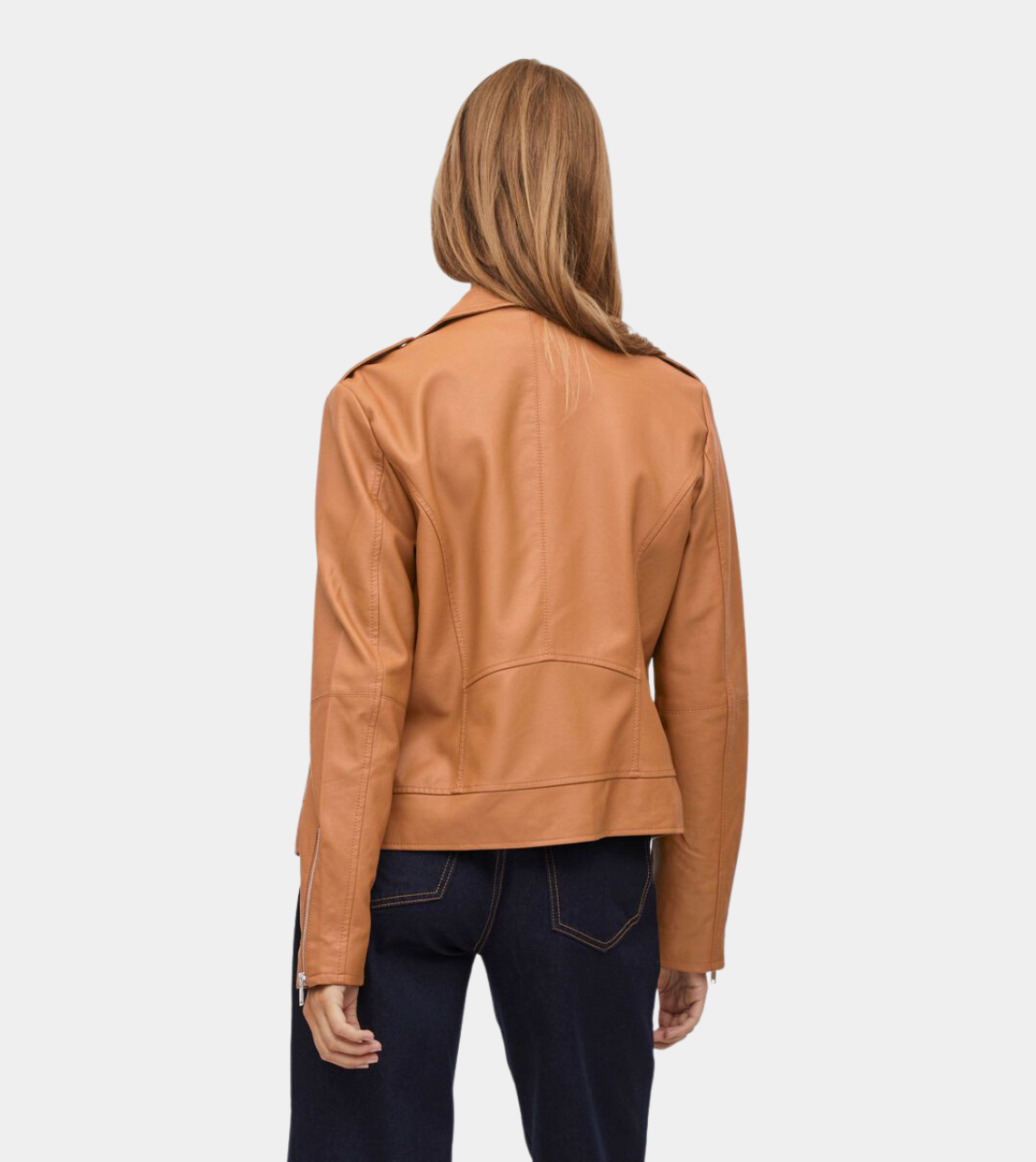 Women's Brown Biker Leather Jacket Back