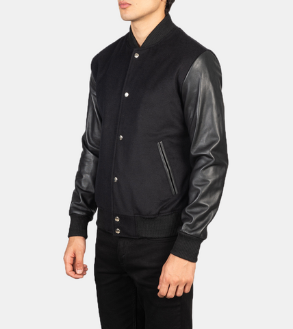 Black Hybrid Varsity Leather Jacket