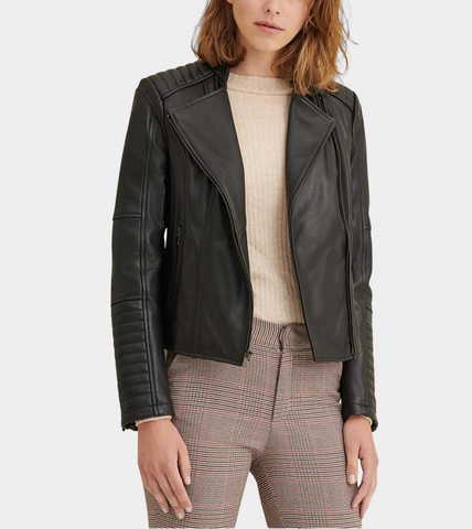 Ban Collar Women’s Leather Jacket