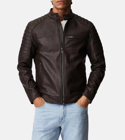 Chereo Brown Men's Biker Leather Jacket
