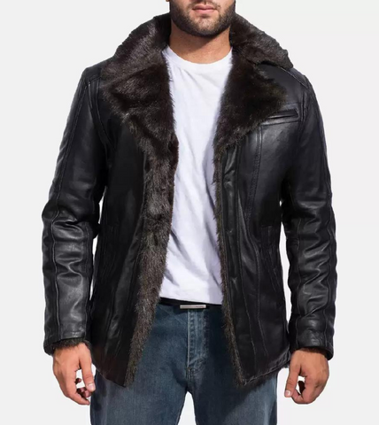 B3 Bomber Black Furrmax Men's Leather Coat