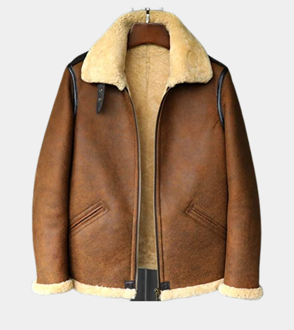B6 Brown Shearling Men's Leather Bomber Jacket