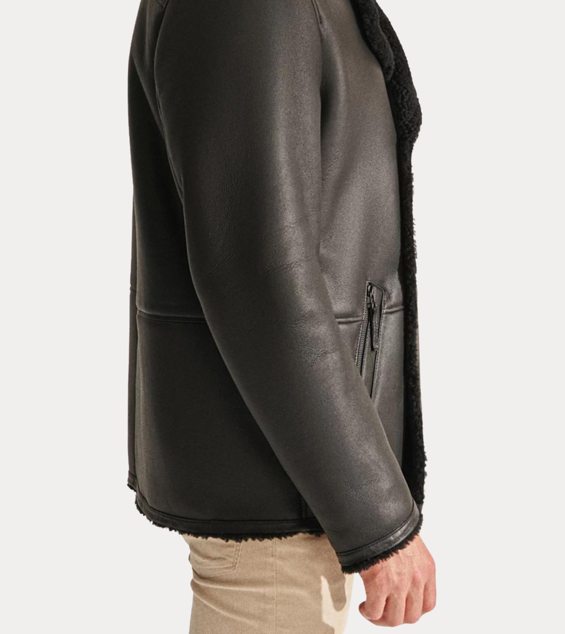 Charcoal Black Shearling Leather Jacket