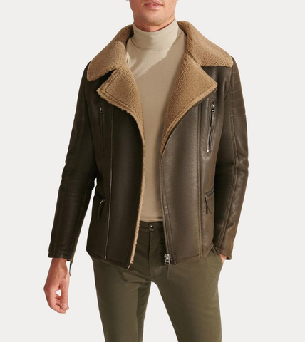 B3 Hickory Shearling Men's Leather Bomber Jacket