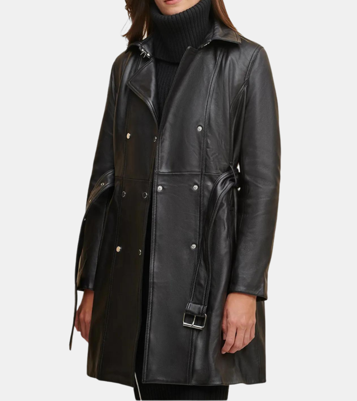 Women's Slick Leather Trench Coat