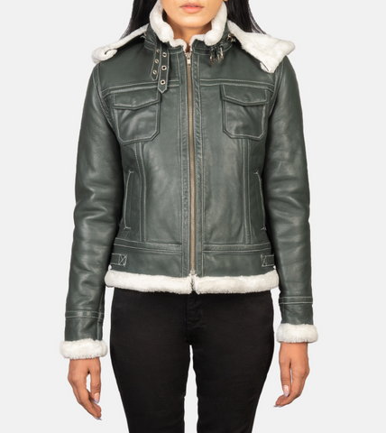 Fiona Green Hooded Shearling Women's Leather Jacket