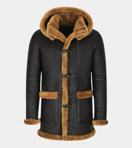 Hooded Brown B3 Shearling Men's Leather Coat