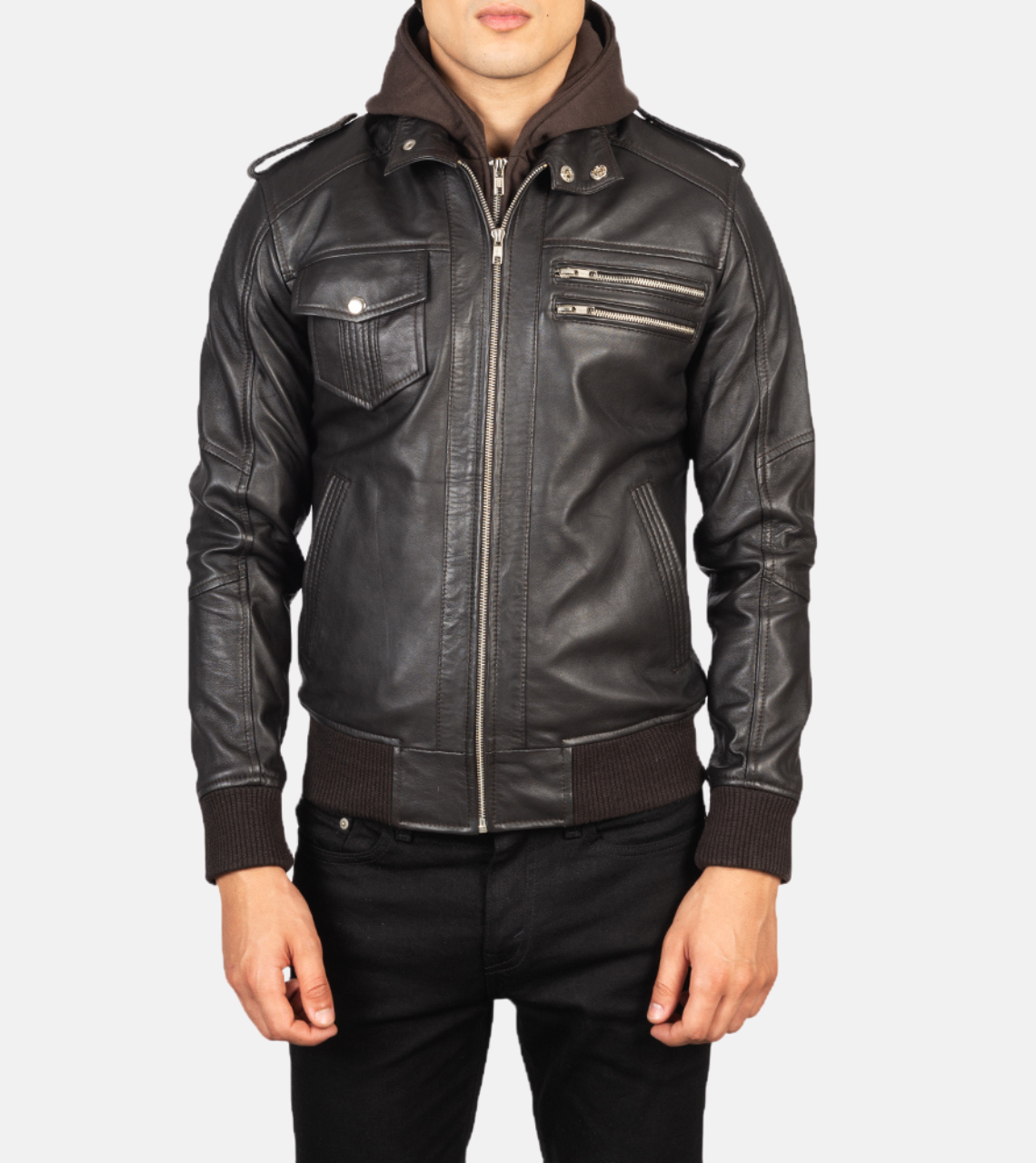 Mitico Brown Hooded Men's Leather Bomber Jacket