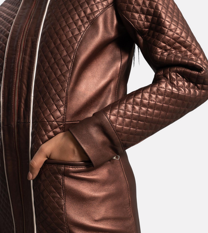 Women's Trudy Lane Quilted Maroon Leather Coat
