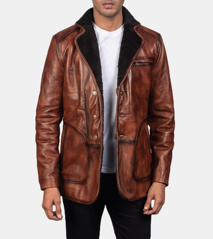Warm Brown Sherpa Leather Coat