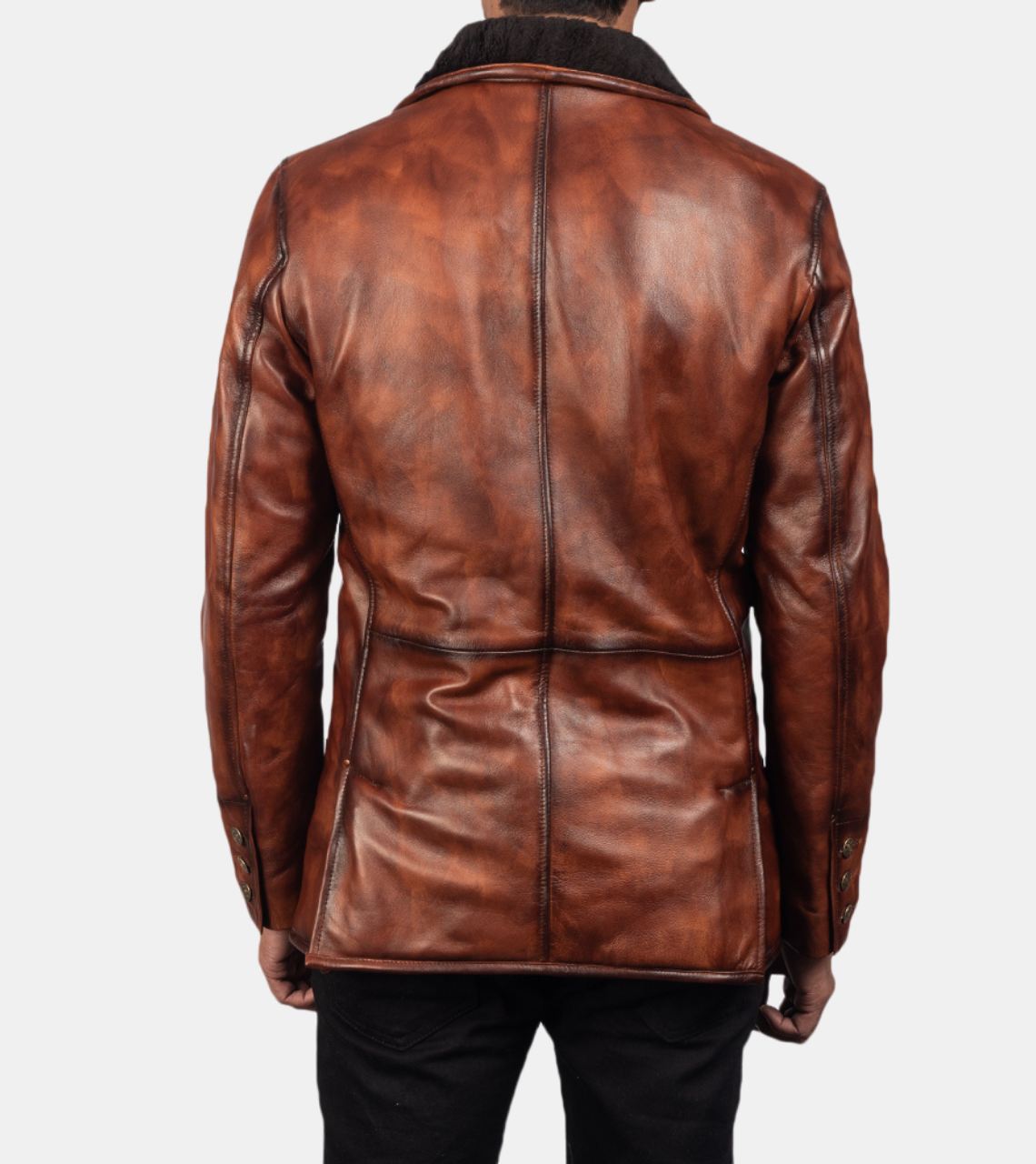 Men's Brown Sherpa Leather Coat back