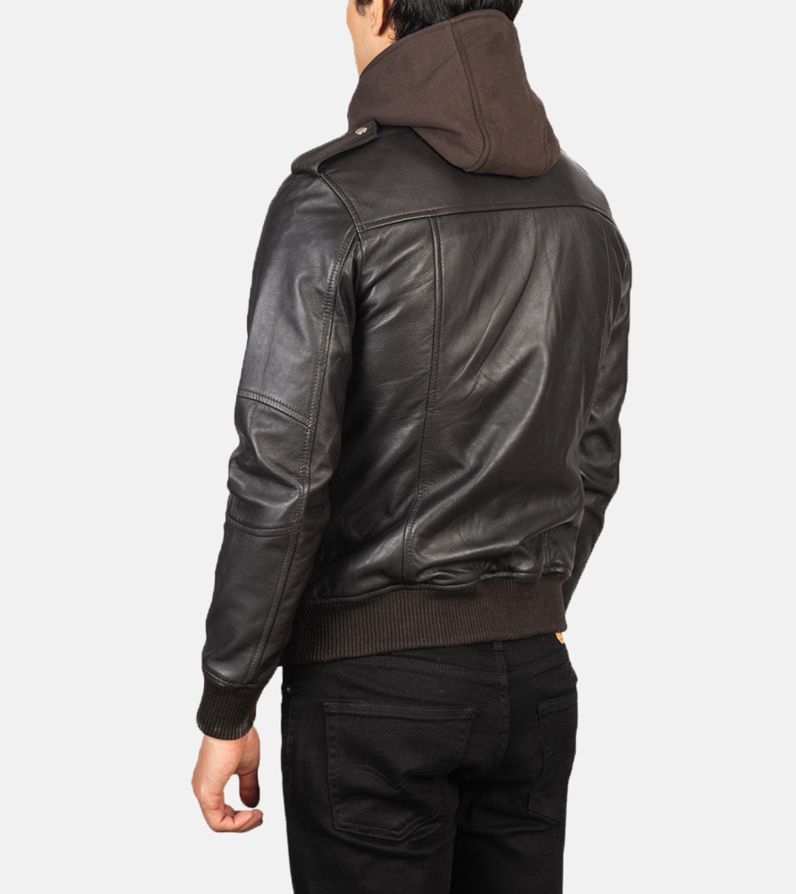 Mitico Brown Hooded Men's Leather Bomber Jacket Back