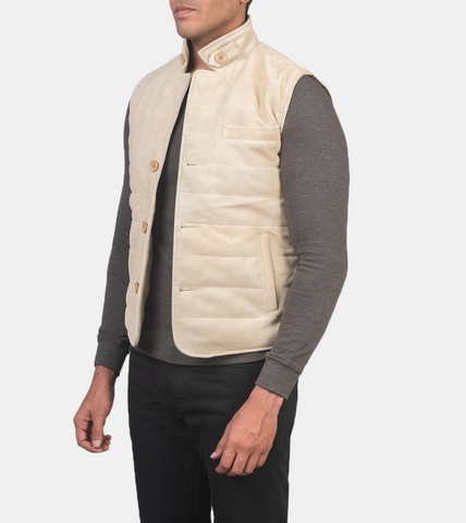 Jude Men's Ivory Suede Leather Vest