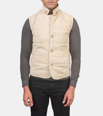 Jude Men's Ivory Suede Leather Vest