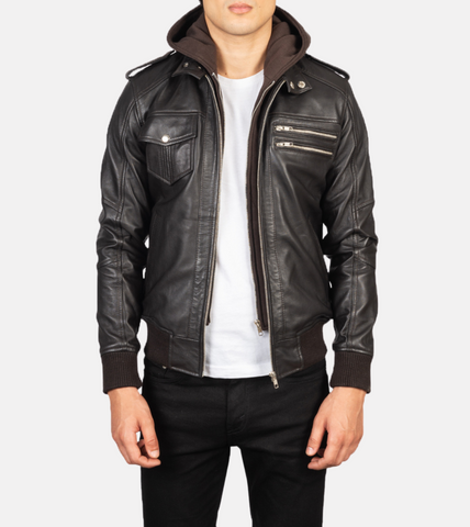 Brown Men's Leather Bomber Jacket