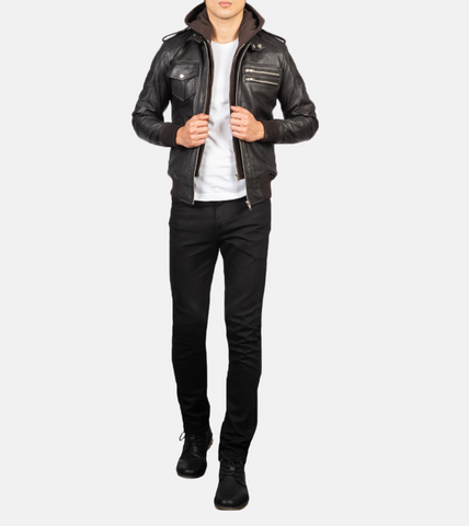 Mitico Hooded Leather Bomber Jacket For Men's