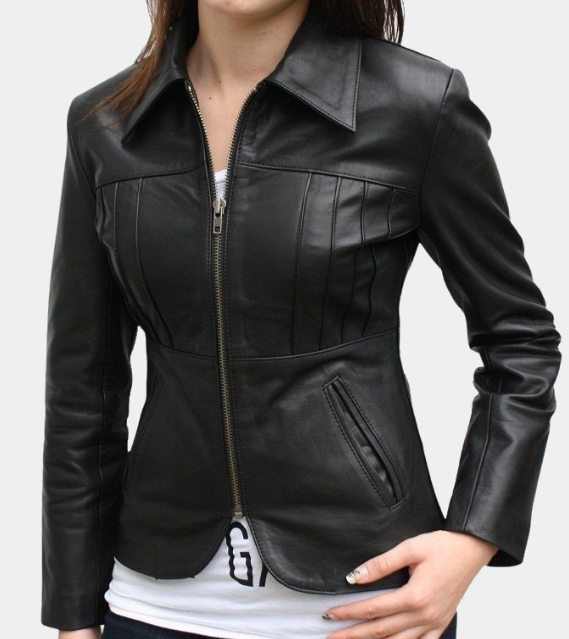 FitBust Black Leather Jacket For Women's