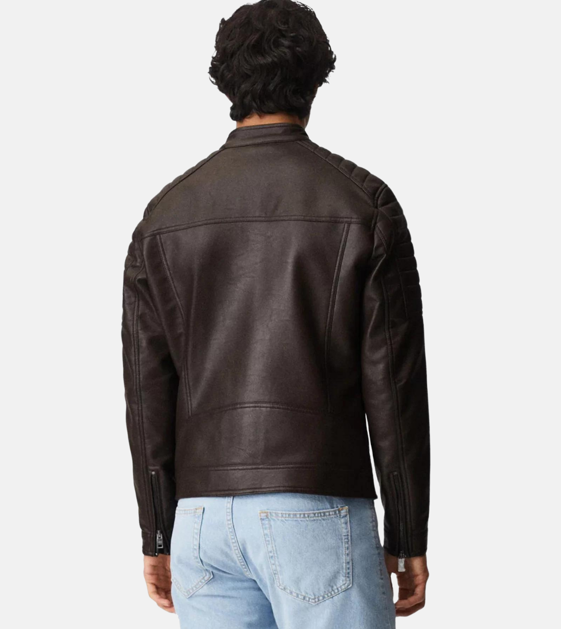 Chereo Brown Men's Biker Leather Jacket Back