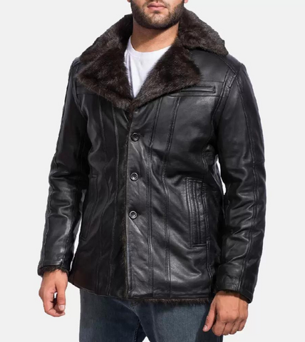Bomber Black Furrmax Men's Leather Coat