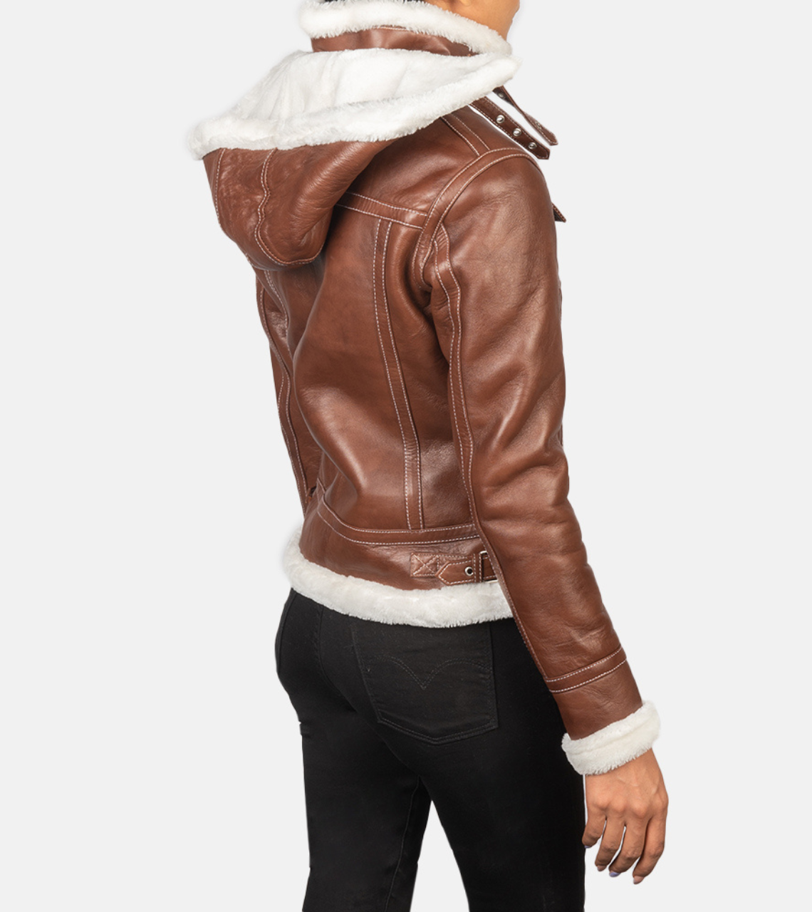 Fiona Brown Hooded Shearling Women's Leather Jacket Back