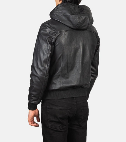  Hooded Men's Leather Bomber Jacket