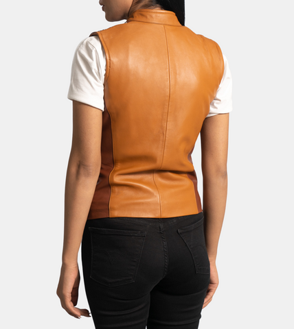 Orliea Women's Brown Studded Leather Vest Back
