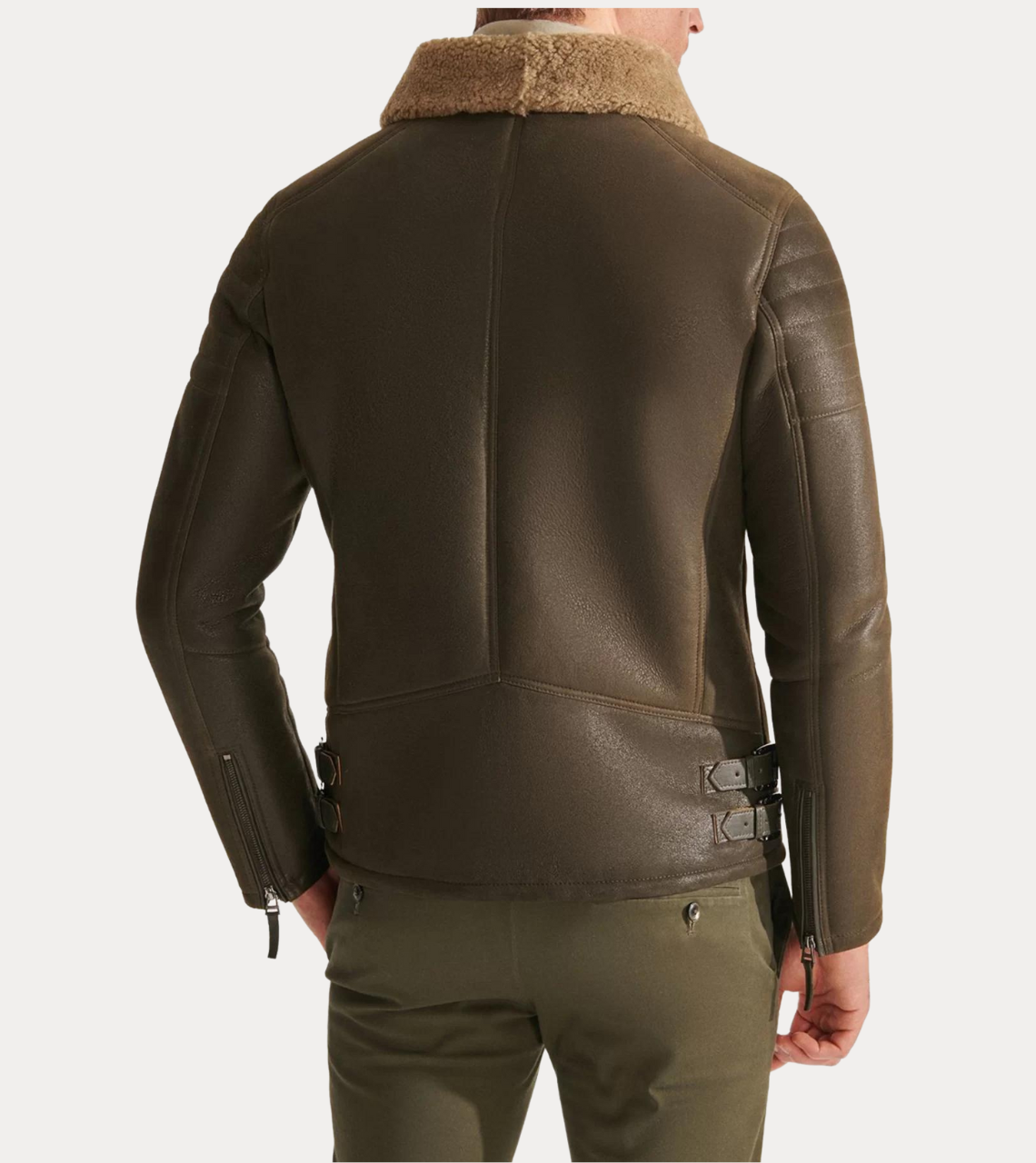 B3 Hickory Shearling Men's Leather Bomber Jacket Back