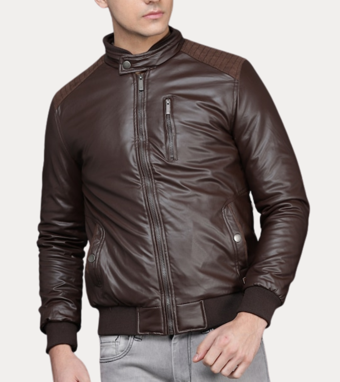 Lightweight Brown Men's Biker Leather Jacket