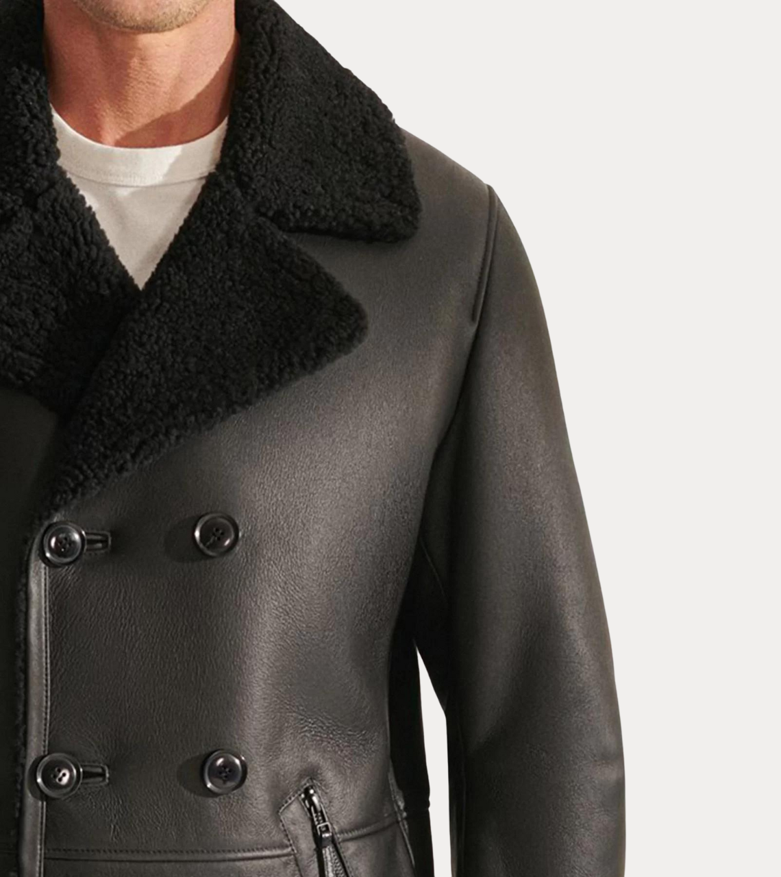 Charcoal Black Shearling Leather Jacket