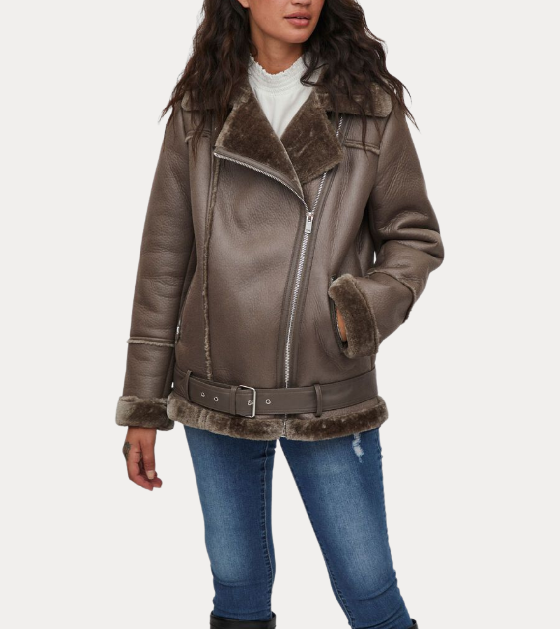Ancient Brown Shearling Leather Jacket
