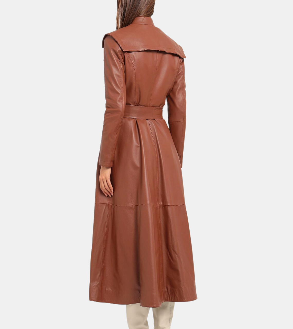 Aleide Women's Brown Leather Coat Back