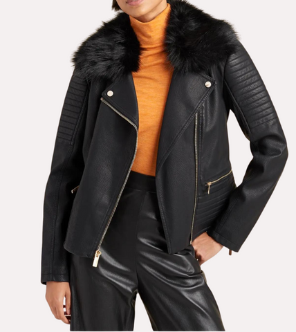 Fur Collar Women's Shearling Leather Jacket