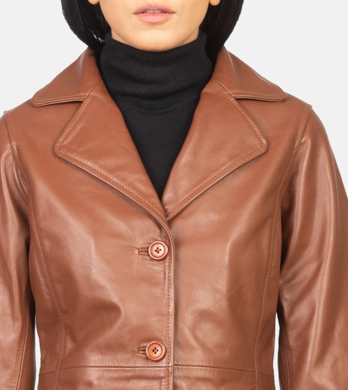 Jodie Single Breasted Leather Coat For Women's