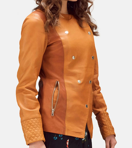 Cressed Tan Overlap Women's Leather Jacket