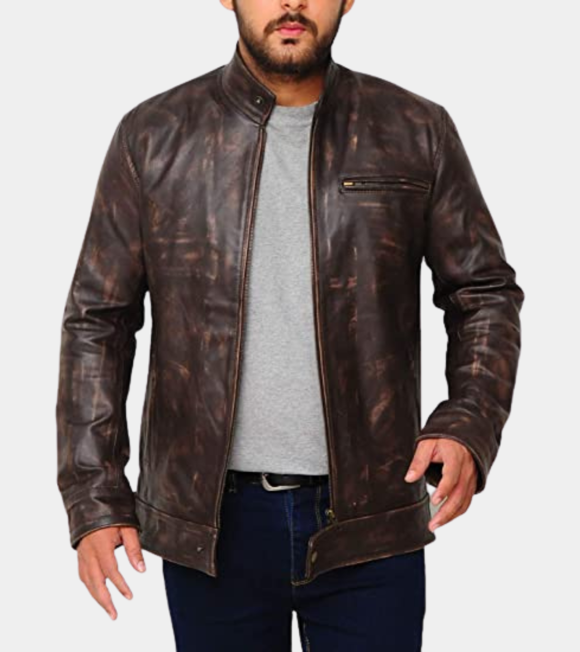 Faded Brown Distressed Men's Leather Jacket