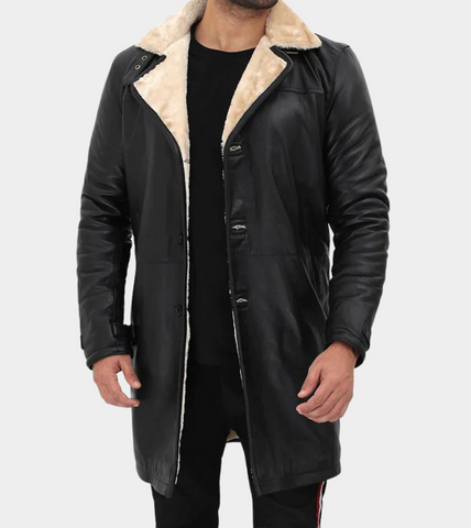 Shearling Lambskin Men's Leather Trench Coat