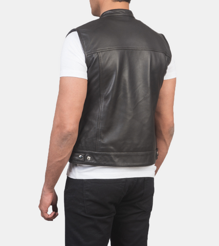 Marven Men's Black Leather Vest Back
