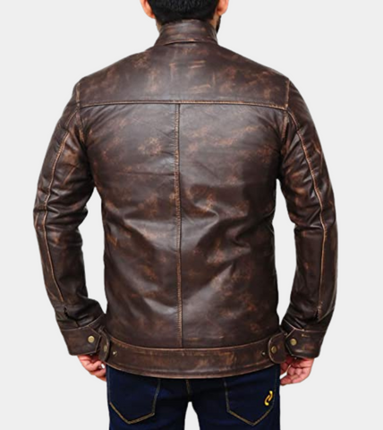 Faded Brown Distressed Men's Leather Jacket Back