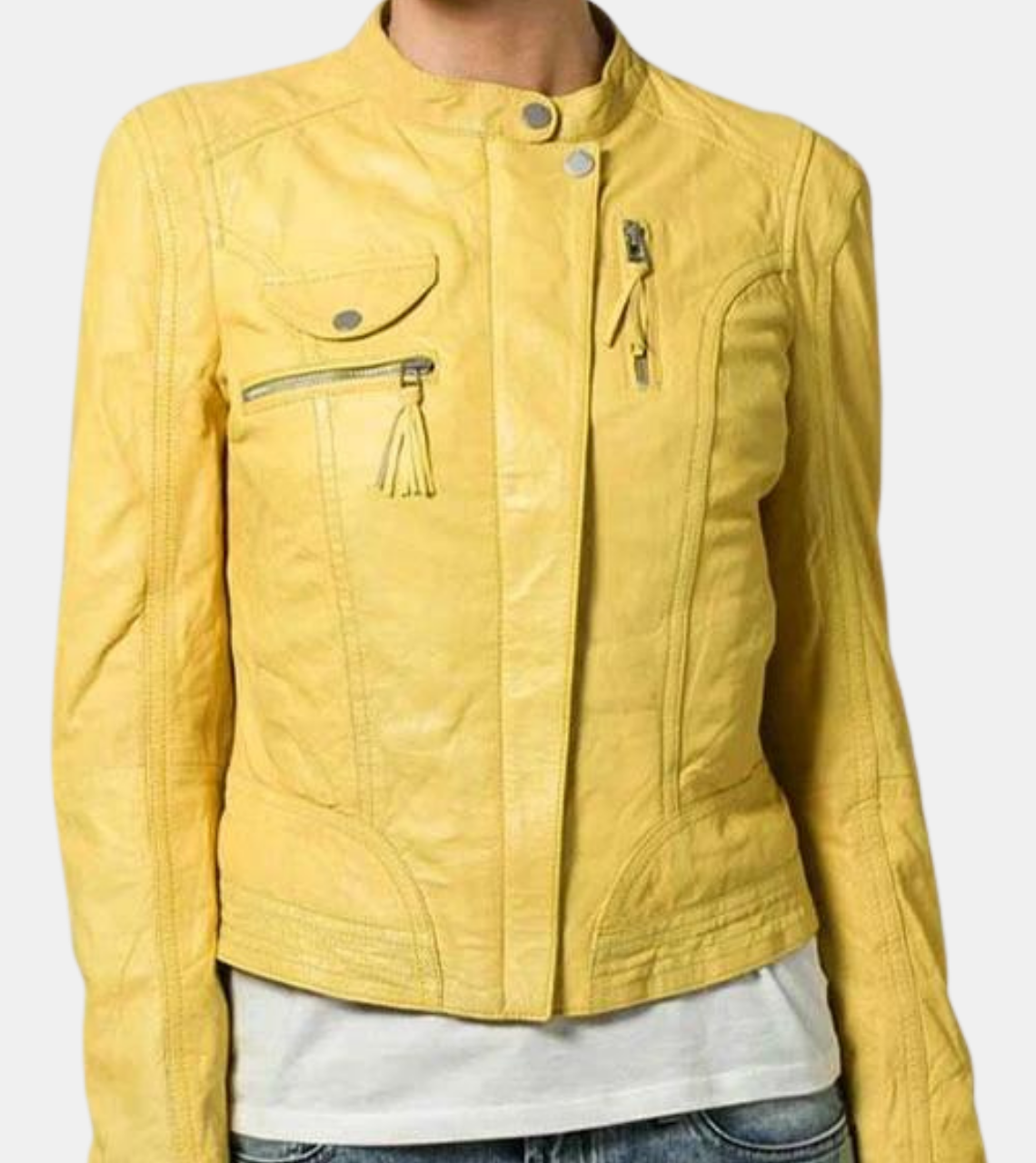 Bonavich Women's Yellow Biker's Leather Jacket