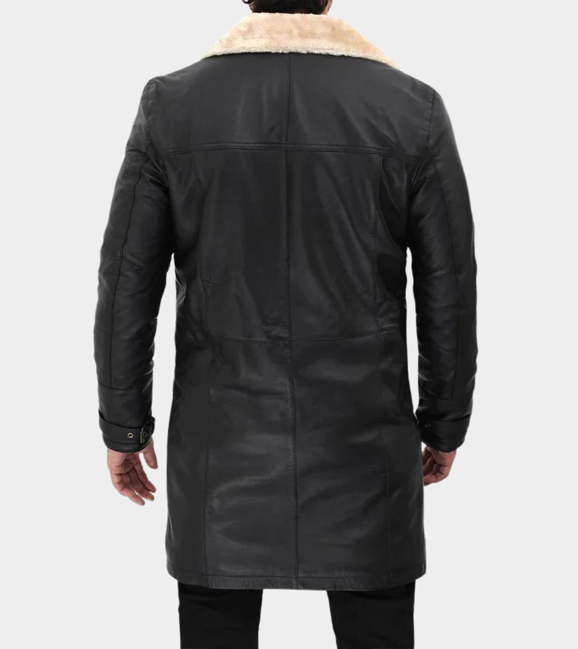 Shearling Lambskin Men's Leather Trench Coat Back