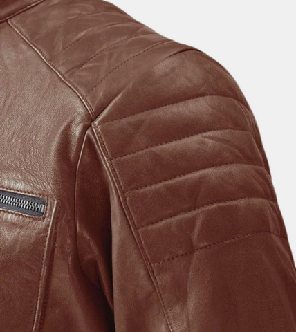 Men's Tan Brown Quilted Leather Jacket