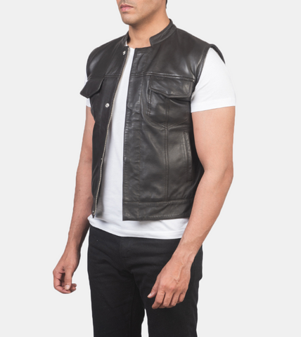 Marven  Black Leather Vest