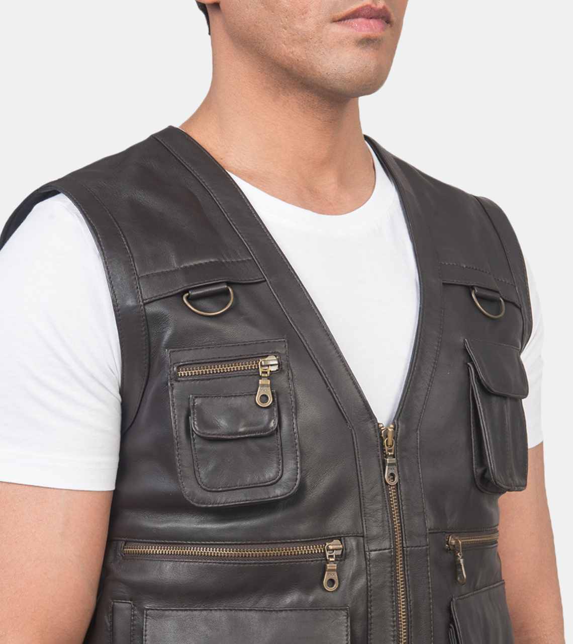 Earle Brown Leather Vest For Men's
