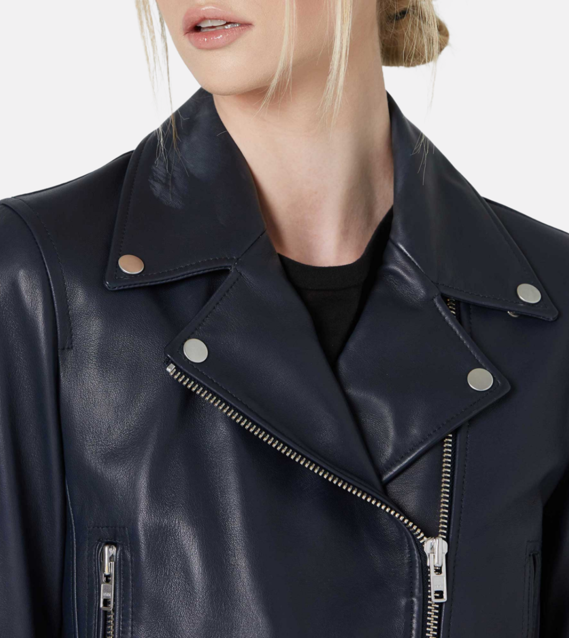 Vatico Blue Women's Biker Leather Jacket Zipper